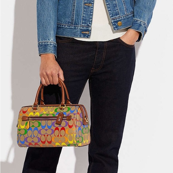 Coach Oulet Rowan Satchel Bag In Rainbow Signature Canvas - Picture 4 of 12